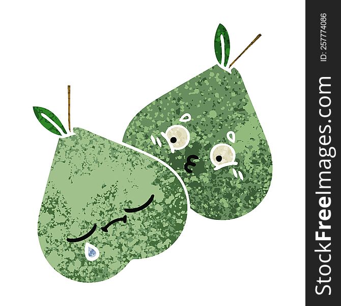 Retro Illustration Style Cartoon Green Pear