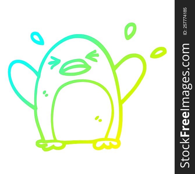 Cold Gradient Line Drawing Cartoon Flapping Penguin