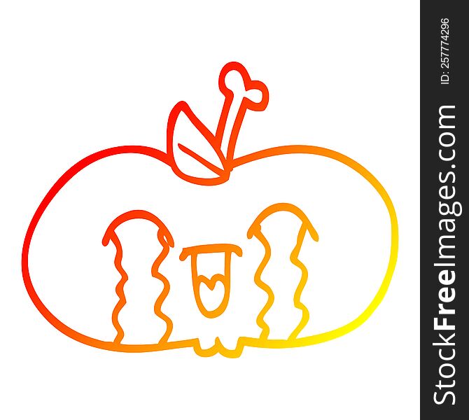 warm gradient line drawing of a cartoon of a sad apple. warm gradient line drawing of a cartoon of a sad apple