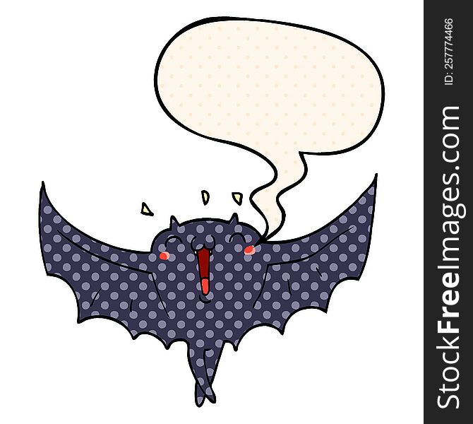 Cartoon Happy Vampire Bat And Speech Bubble In Comic Book Style