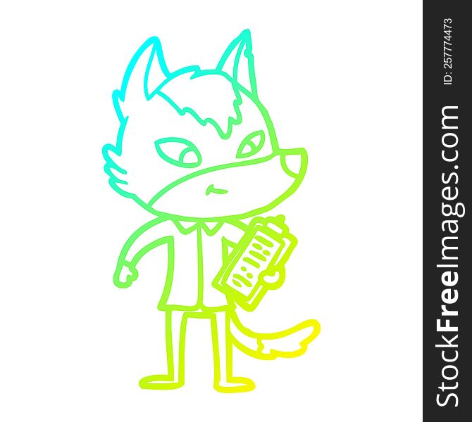 cold gradient line drawing friendly cartoon wolf manager