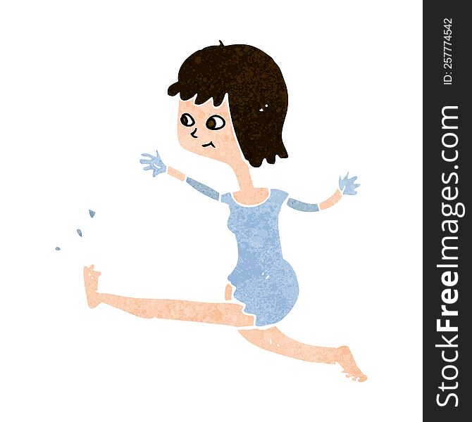 Cartoon Happy Woman Kicking