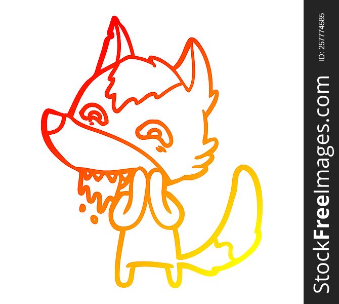 warm gradient line drawing of a cartoon hungry wolf