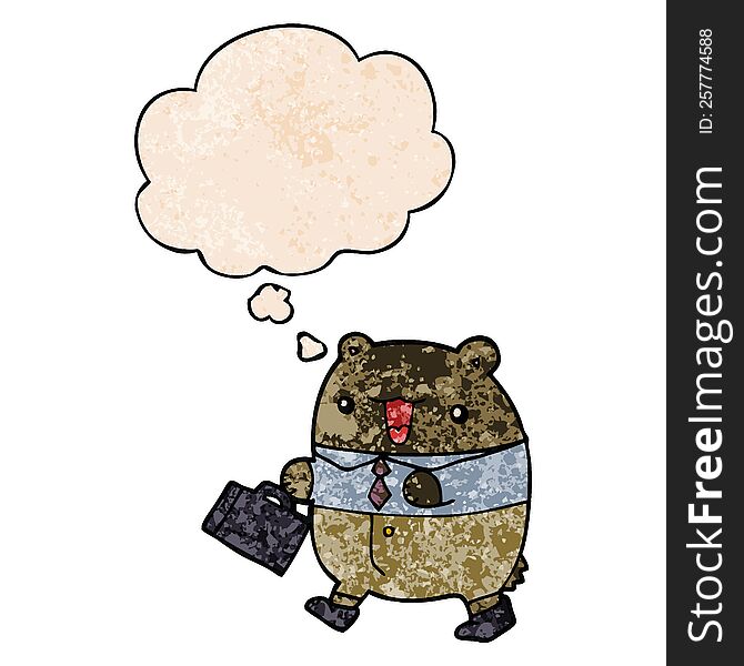 cute cartoon business bear with thought bubble in grunge texture style. cute cartoon business bear with thought bubble in grunge texture style