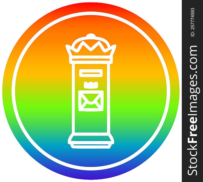 British postbox circular icon with rainbow gradient finish. British postbox circular icon with rainbow gradient finish