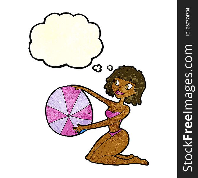 Cartoon Bikini Girl With Beach Ball With Thought Bubble