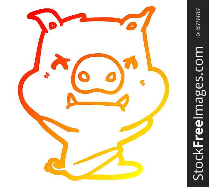 warm gradient line drawing of a angry cartoon pig throwing tantrum