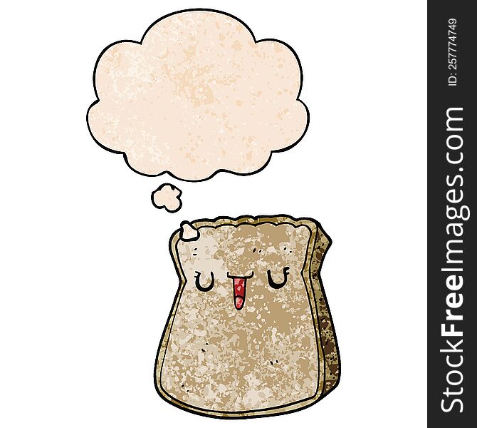 cartoon slice of bread with thought bubble in grunge texture style. cartoon slice of bread with thought bubble in grunge texture style