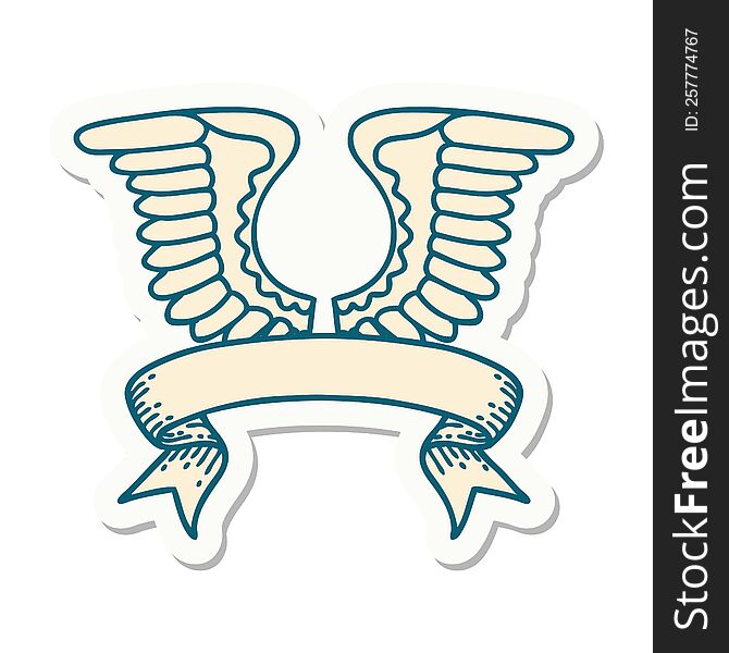 tattoo style sticker with banner of a wing
