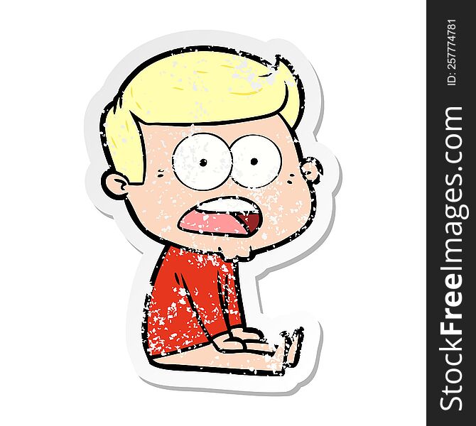 Distressed Sticker Of A Cartoon Shocked Man