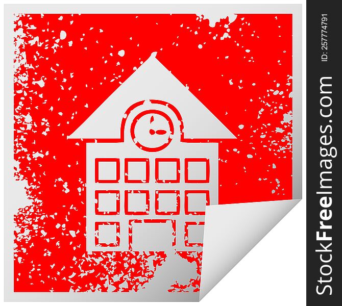 Distressed Square Peeling Sticker Symbol Town House