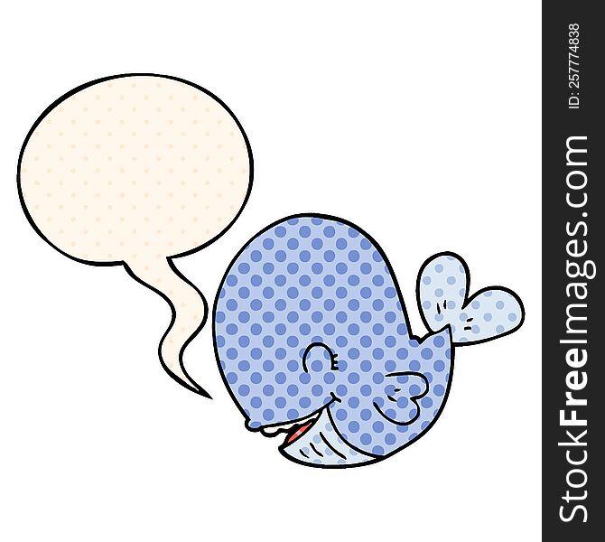 Cartoon Whale And Speech Bubble In Comic Book Style