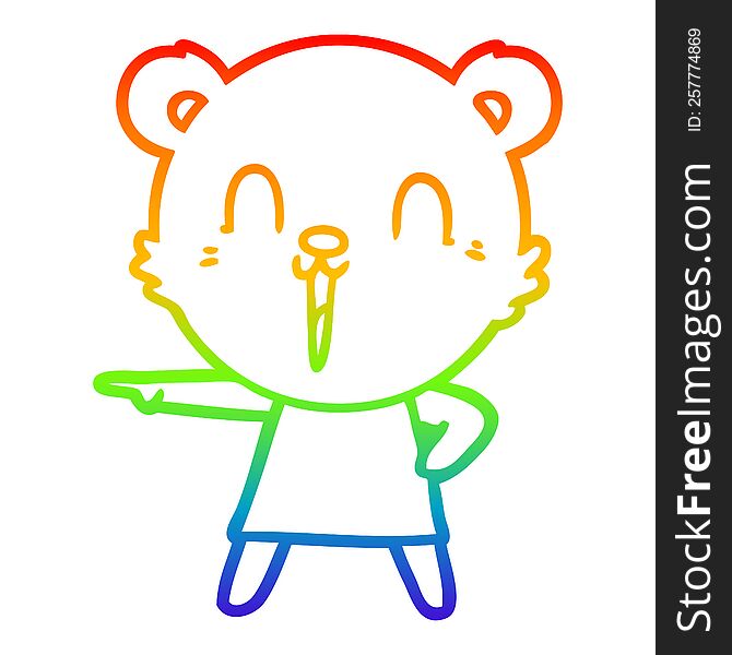 Rainbow Gradient Line Drawing Happy Cartoon Bear Pointing