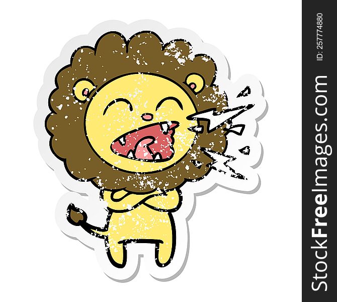 Distressed Sticker Of A Cartoon Roaring Lion