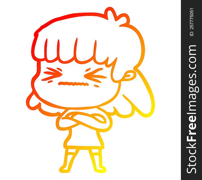 warm gradient line drawing of a cartoon stressed out woman