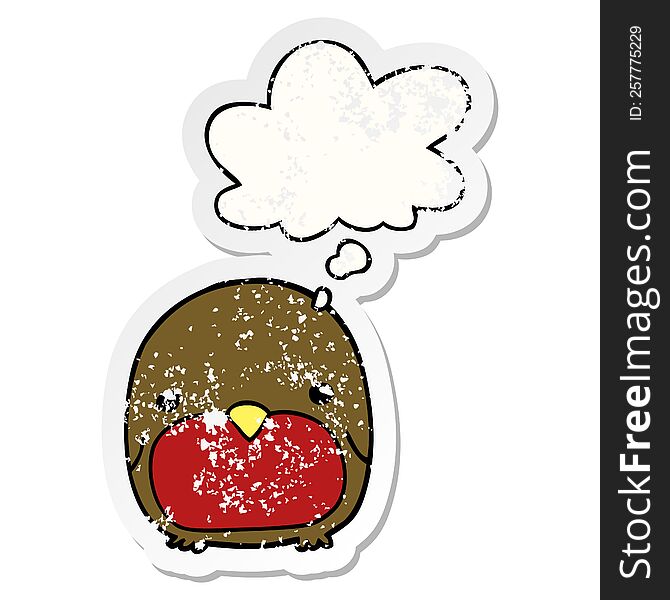 Cute Cartoon Penguin And Thought Bubble As A Distressed Worn Sticker
