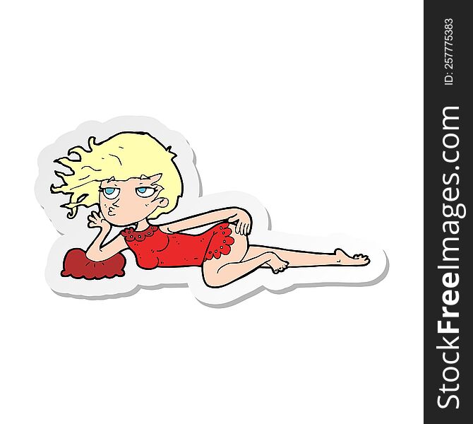 sticker of a cartoon woman in sexy pose