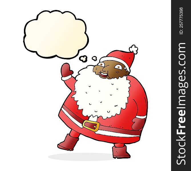 Funny Waving Santa Claus Cartoon With Thought Bubble