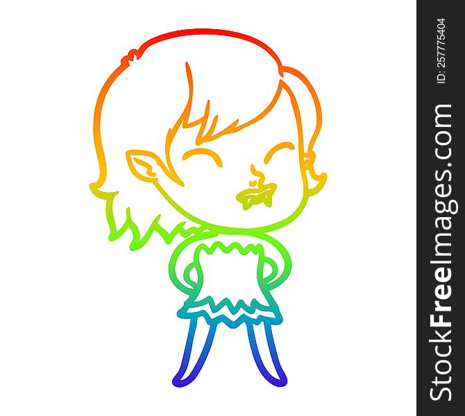 Rainbow Gradient Line Drawing Cartoon Vampire Girl With Blood On Cheek
