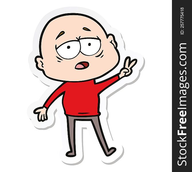 Sticker Of A Cartoon Tired Bald Man