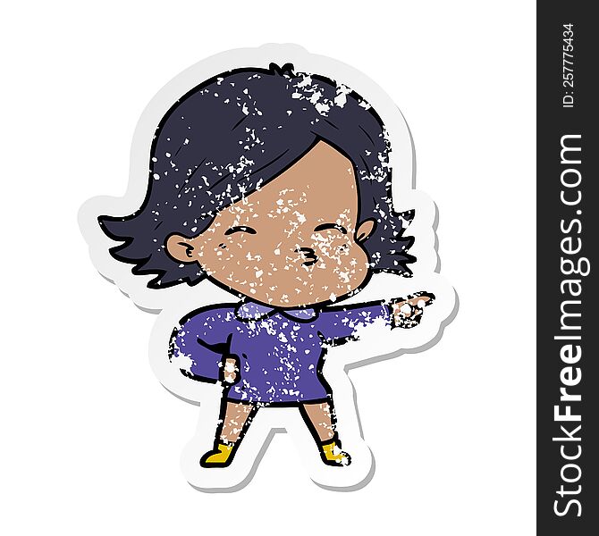 Distressed Sticker Of A Cartoon Woman Pointing