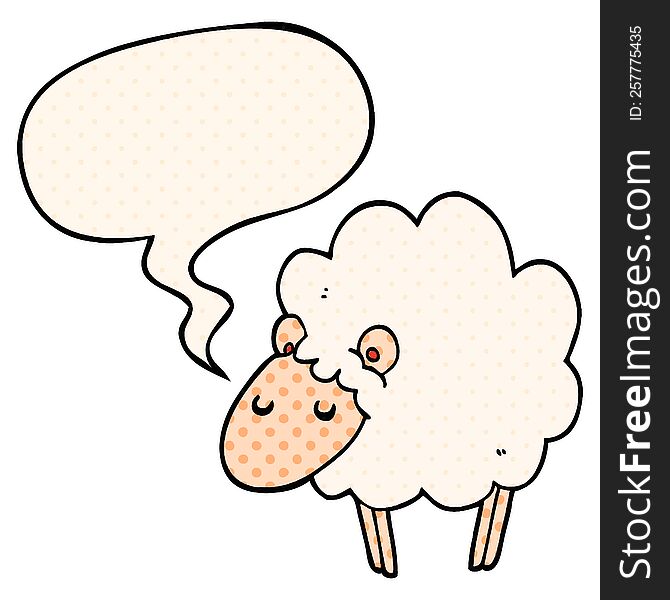 Cartoon Sheep And Speech Bubble In Comic Book Style