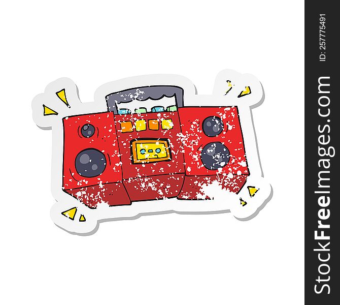 retro distressed sticker of a cartoon cassette tape player