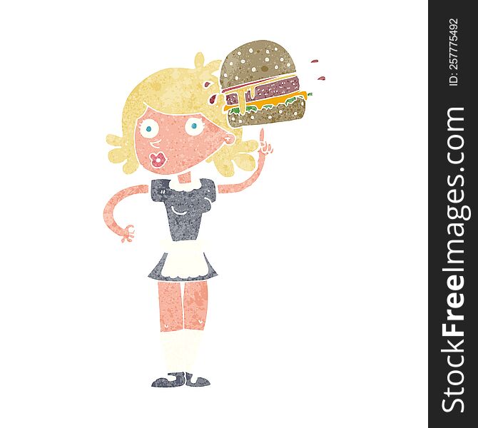 cartoon waitress with burger