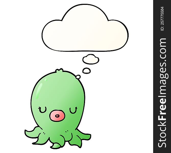 cartoon octopus with thought bubble in smooth gradient style