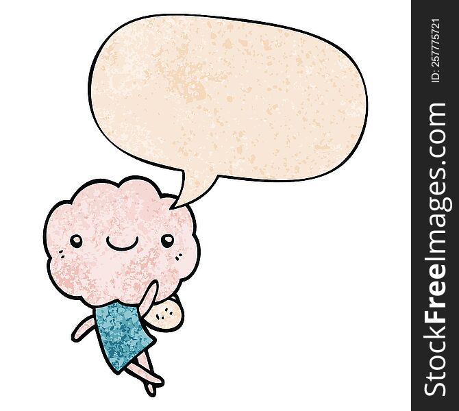 cute cloud head creature and speech bubble in retro texture style