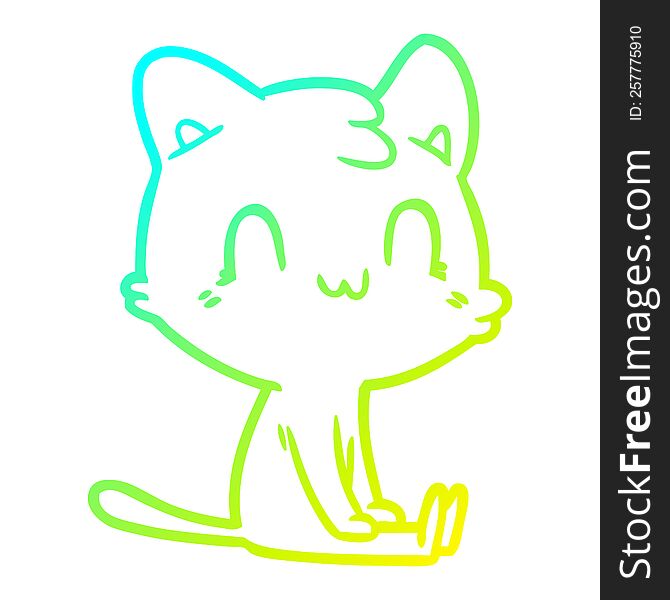 cold gradient line drawing of a cartoon happy cat