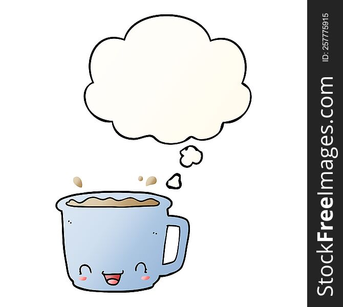 Cartoon Cup Of Coffee And Thought Bubble In Smooth Gradient Style