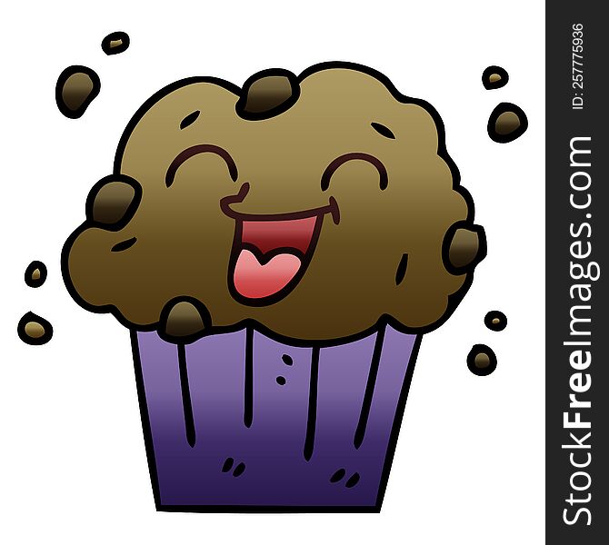 Quirky Gradient Shaded Cartoon Happy Muffin