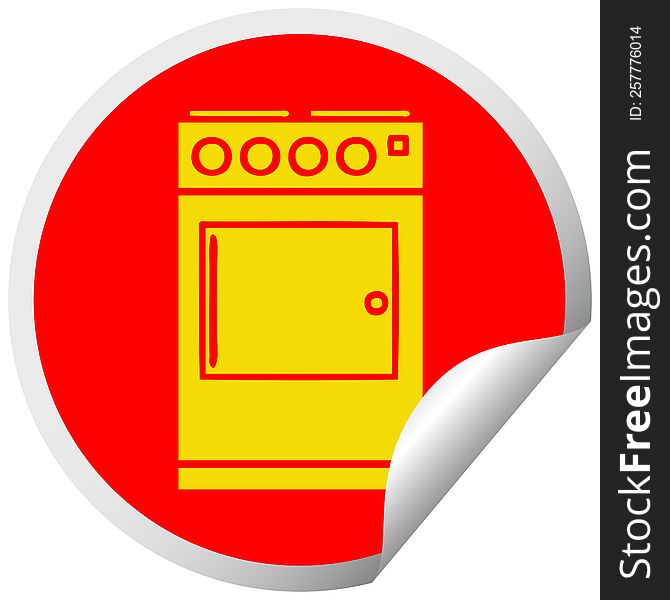 circular peeling sticker cartoon of a oven and cooker