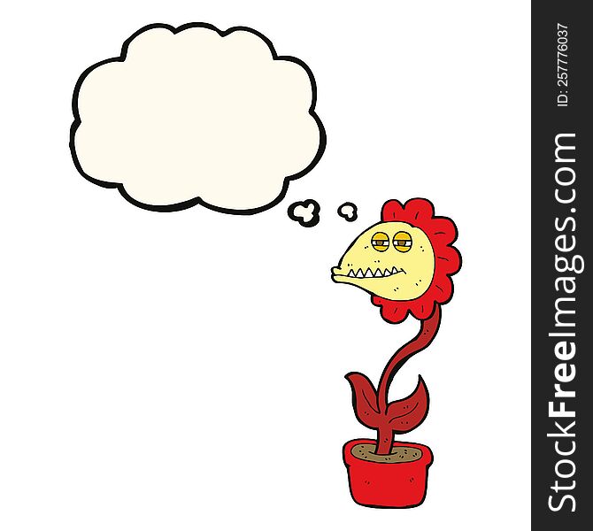 Cartoon Monster Flower With Thought Bubble