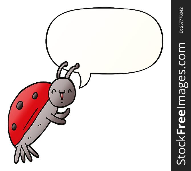 Cute Cartoon Ladybug And Speech Bubble In Smooth Gradient Style