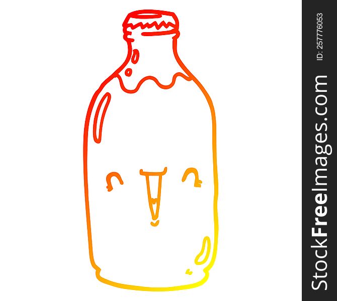 warm gradient line drawing of a cute cartoon milk bottle