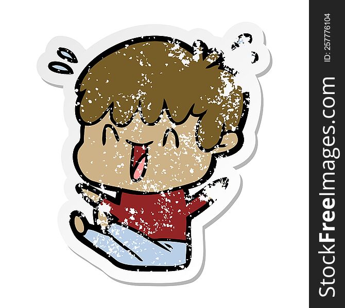 Distressed Sticker Of A Cartoon Laughing Boy