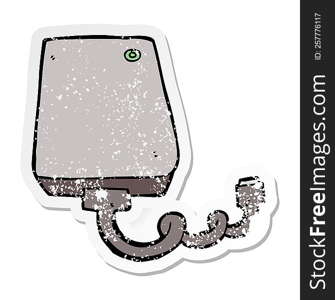 distressed sticker of a cartoon hard drive