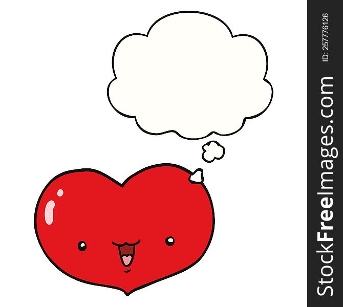 cartoon love heart character with thought bubble