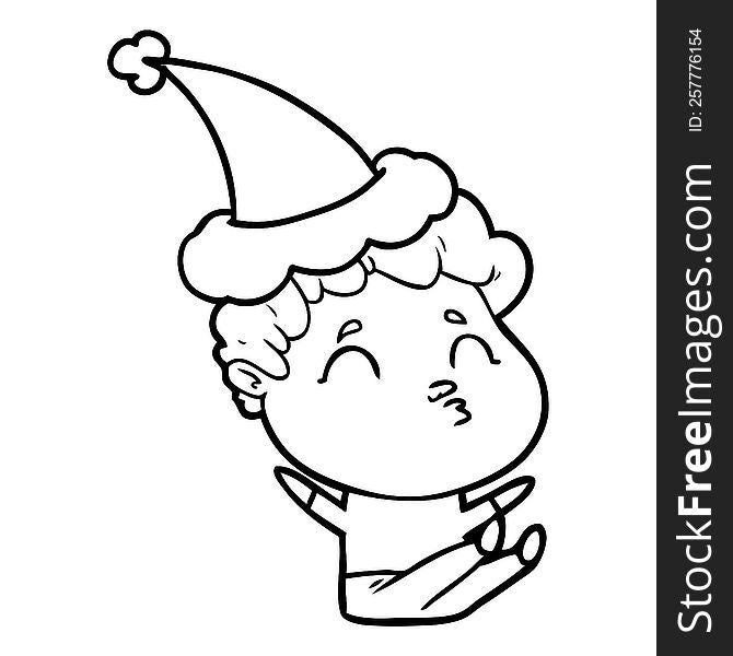 Line Drawing Of A Man Pouting Wearing Santa Hat