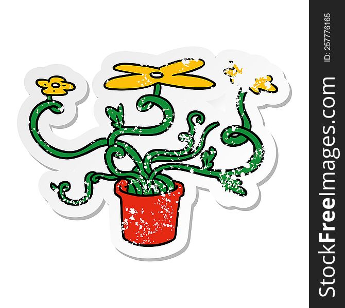 Distressed Sticker Cartoon Doodle Of A Flower Plant