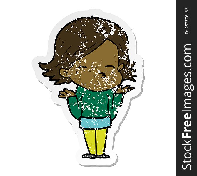 Distressed Sticker Of A Cartoon Confused Woman