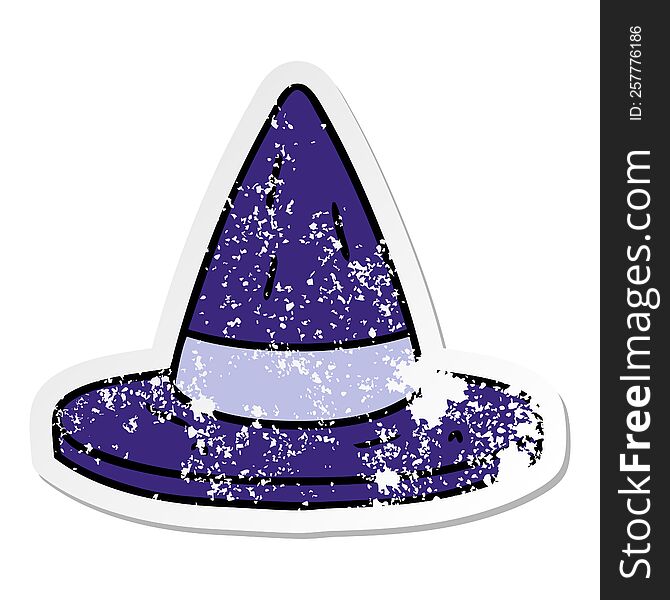Distressed Sticker Cartoon Doodle Of A Witches Hat