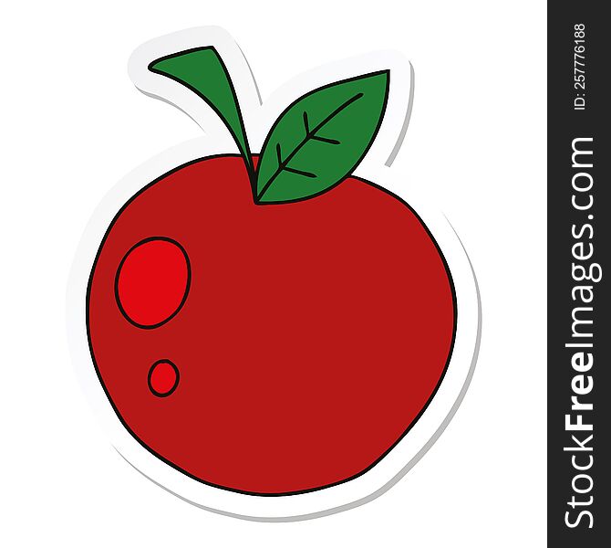 sticker of a quirky hand drawn cartoon red apple