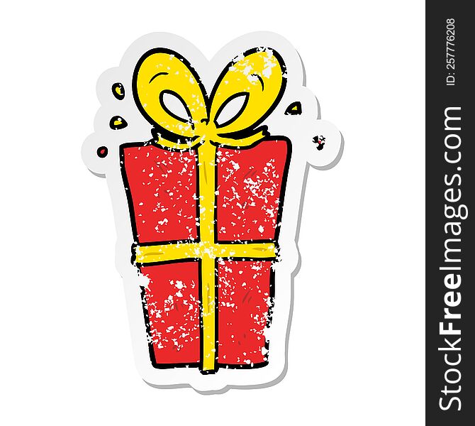 distressed sticker of a cartoon wrapped gift