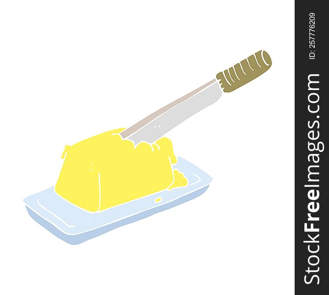 Flat Color Illustration Of A Cartoon Knife In Butter