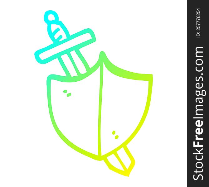 cold gradient line drawing cartoon sword and shield