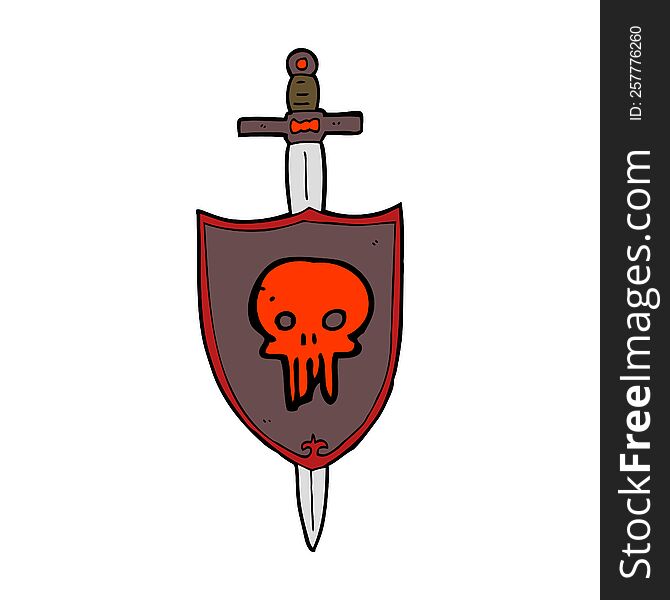 Cartoon Heraldic Shield With Skull