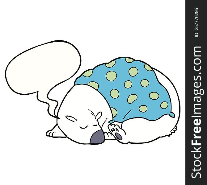 cartoon polar bear sleeping and speech bubble